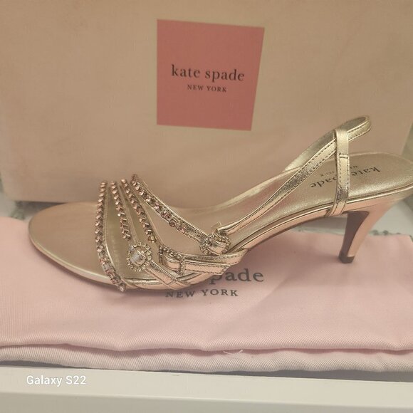 Kate Spade Womens Makenna Leather Embellished Evening Heels 9. NIB - Picture 1 of 11